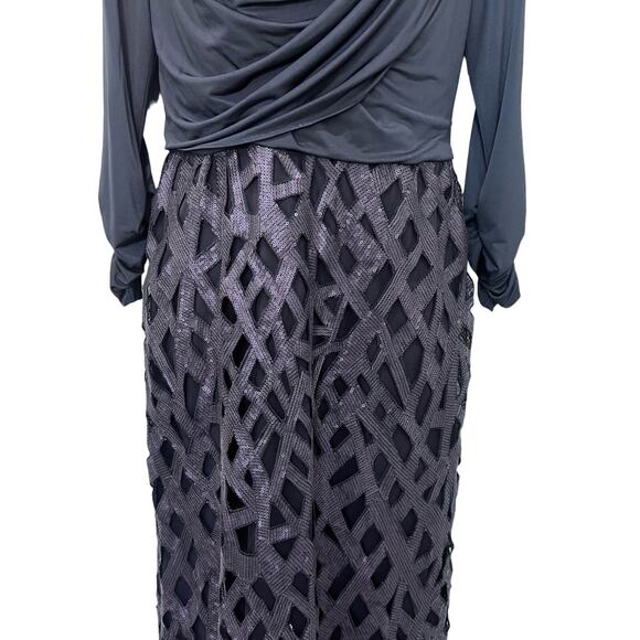 Tadashi Shoji Navy Blue Long Sleeve Sequin Evening Gown Maxi Dress Sz 4 NEW Tags - Picture 11 of 15